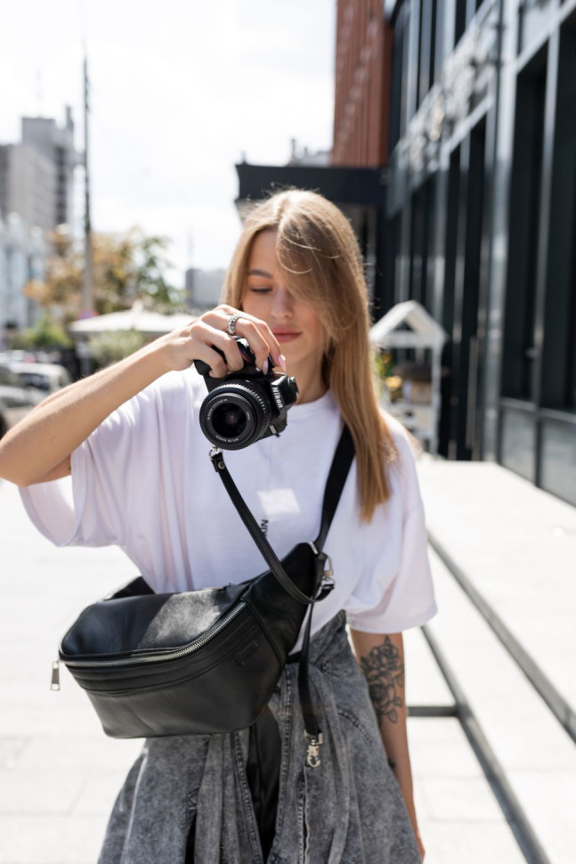 Leather banana camera bag TARWA 1313 (GA-1313-4lx) black nappa