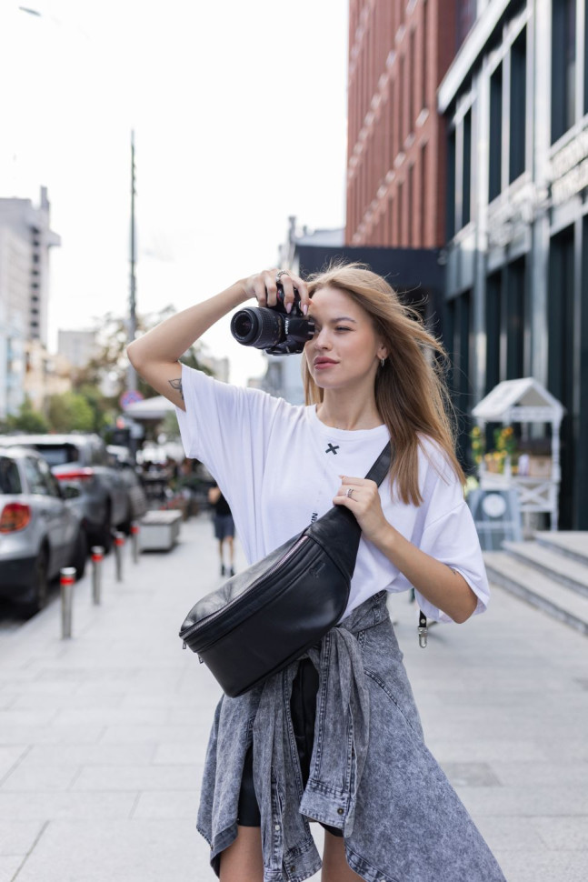 Leather banana camera bag TARWA 1313 (GA-1313-4lx) black nappa