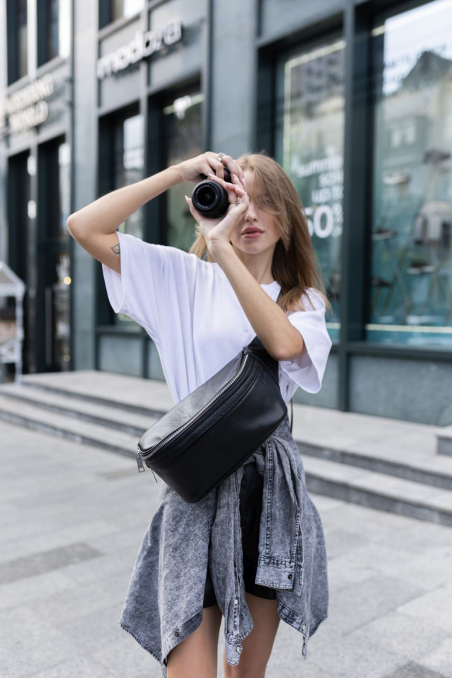 Leather banana camera bag TARWA 1313 (GA-1313-4lx) black nappa