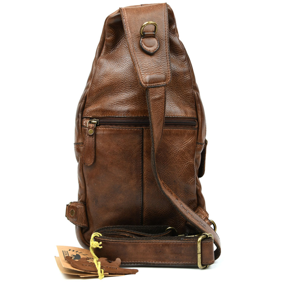Сумка-слинг мужская кожаная Hill Burry HB6101WHC коричневая 