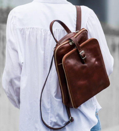 Womens Convertible Leather Backpack Shoulder Bag - Clarissa - Brown Time Resistance 1173701
