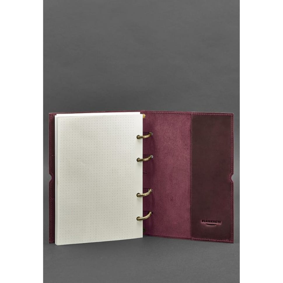 Шкіряний блокнот на кільцях (софт-бук) 9.0 в м'якій бордовою обкладинці