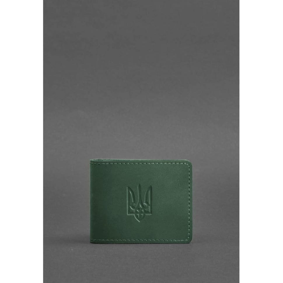 Leather cover for ID card with coat of arms, green Crazy Horse