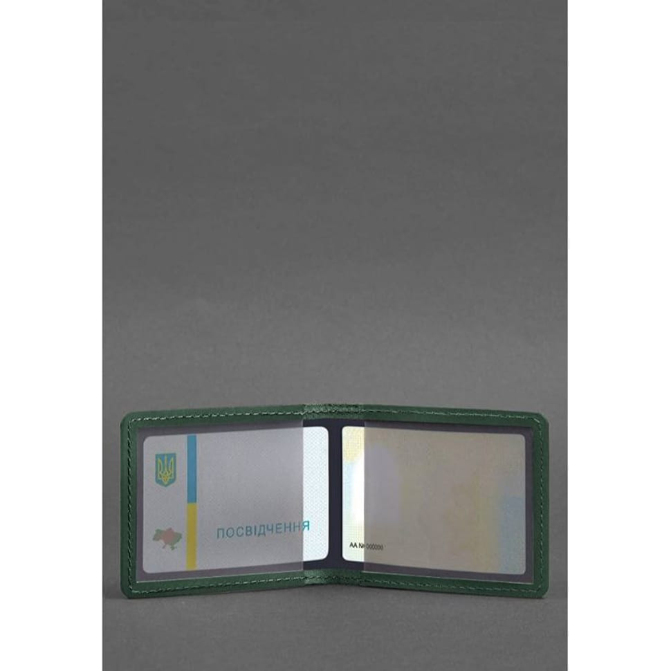 Leather cover for ID card with coat of arms, green Crazy Horse