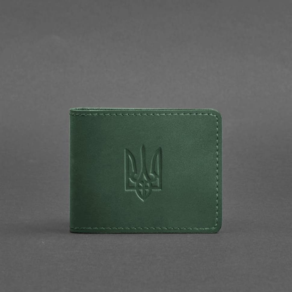 Leather cover for ID card with coat of arms, green Crazy Horse