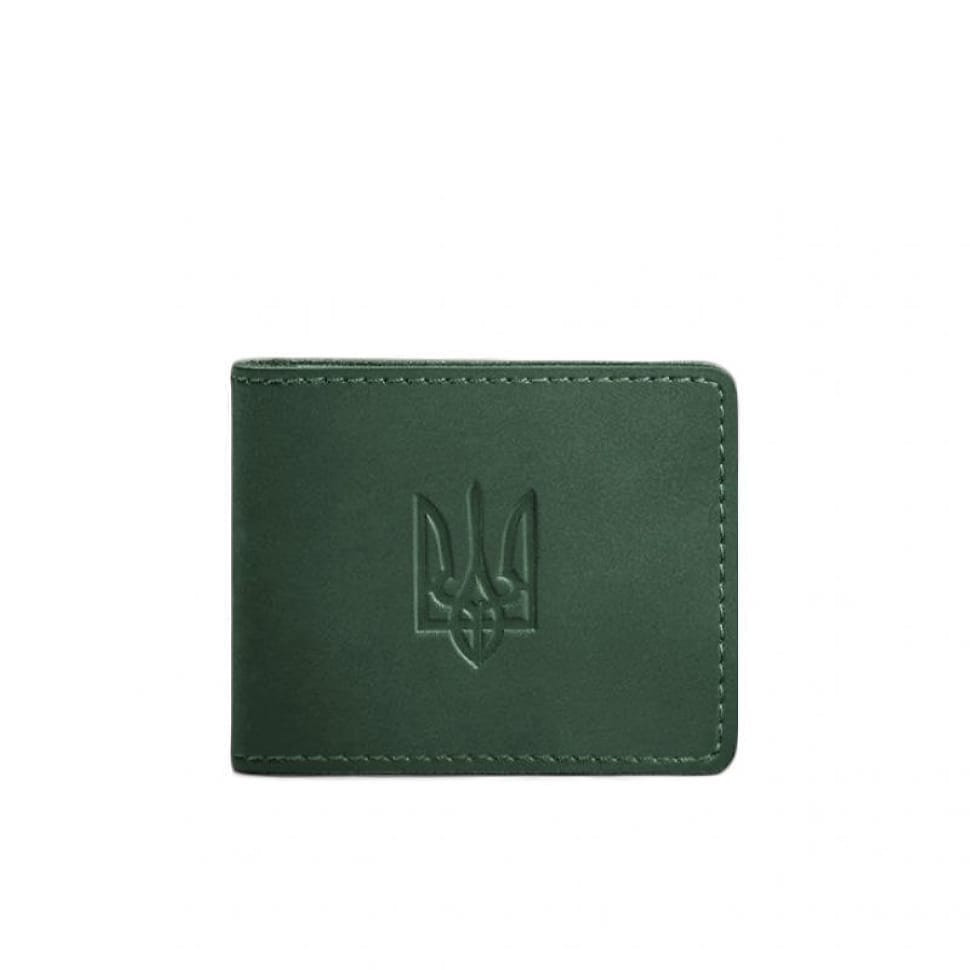 Leather cover for ID card with coat of arms, green Crazy Horse