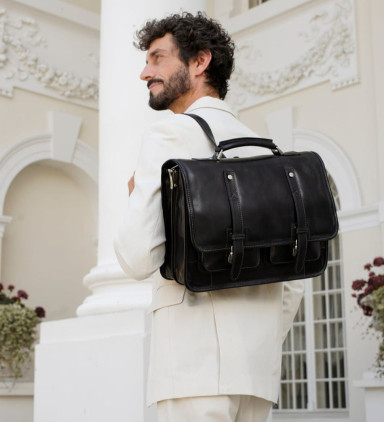 Leather Briefcase Backpack - A Midsummer Night's Dream - Black color - Time Resistance 5243101