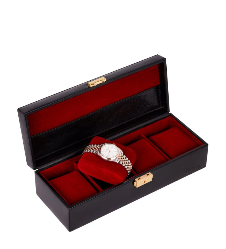 Кожаная шкатулка для часов, органайзер для часов - Herzog - Черный цвет - Time Resistance 5238201
