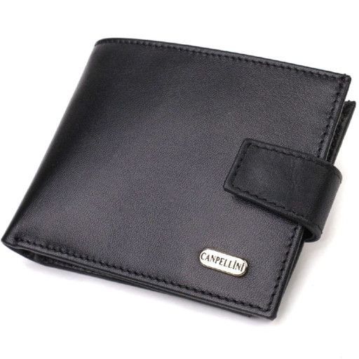 Класичний портмоне для чоловіків з натуральної гладкої шкіри CANPELLINI 21882 Чорне