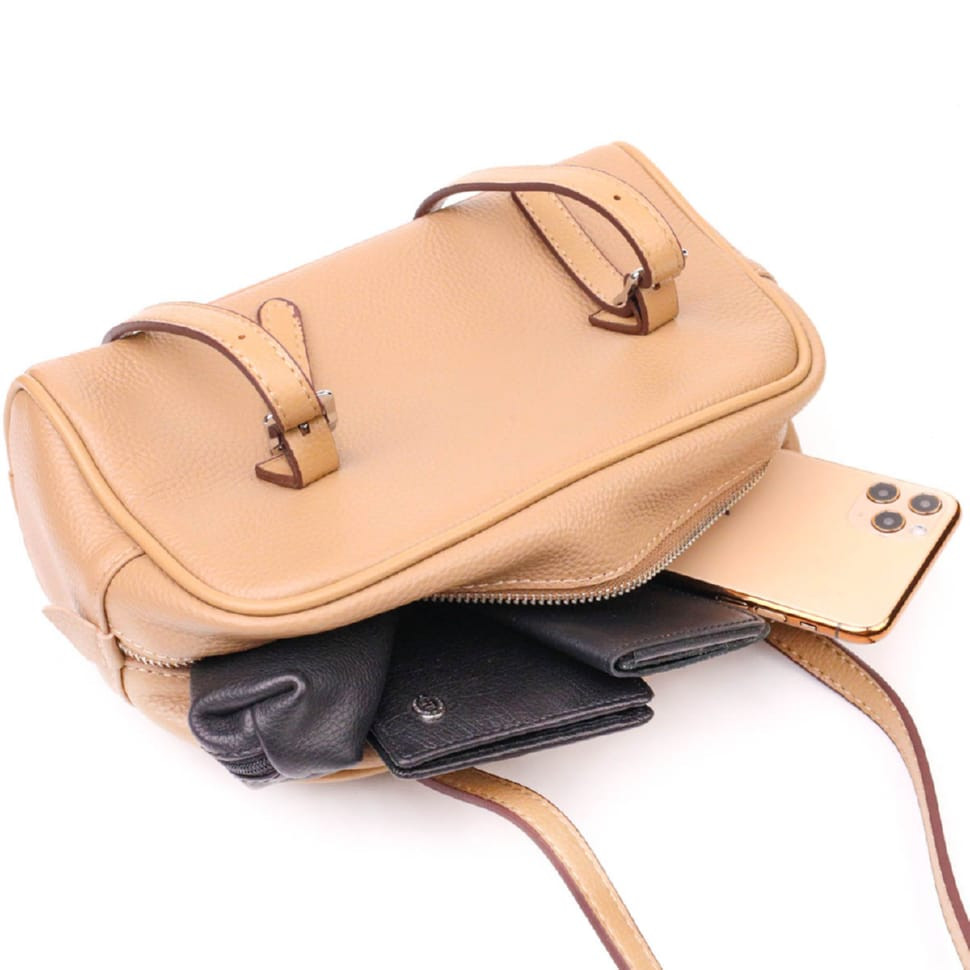 Ділова сумка-клатч зі знімними ручками з натуральної шкіри 22077 Vintage Бежева