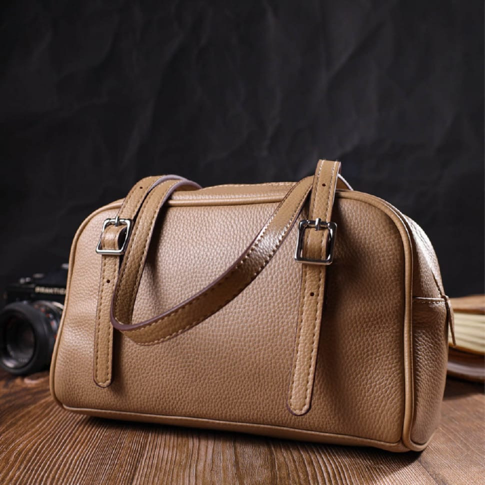 Ділова сумка-клатч зі знімними ручками з натуральної шкіри 22077 Vintage Бежева