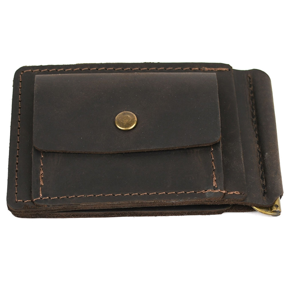 Затискач із монетницею шкіряний темно-коричневий RC-hold2-3md TARWA