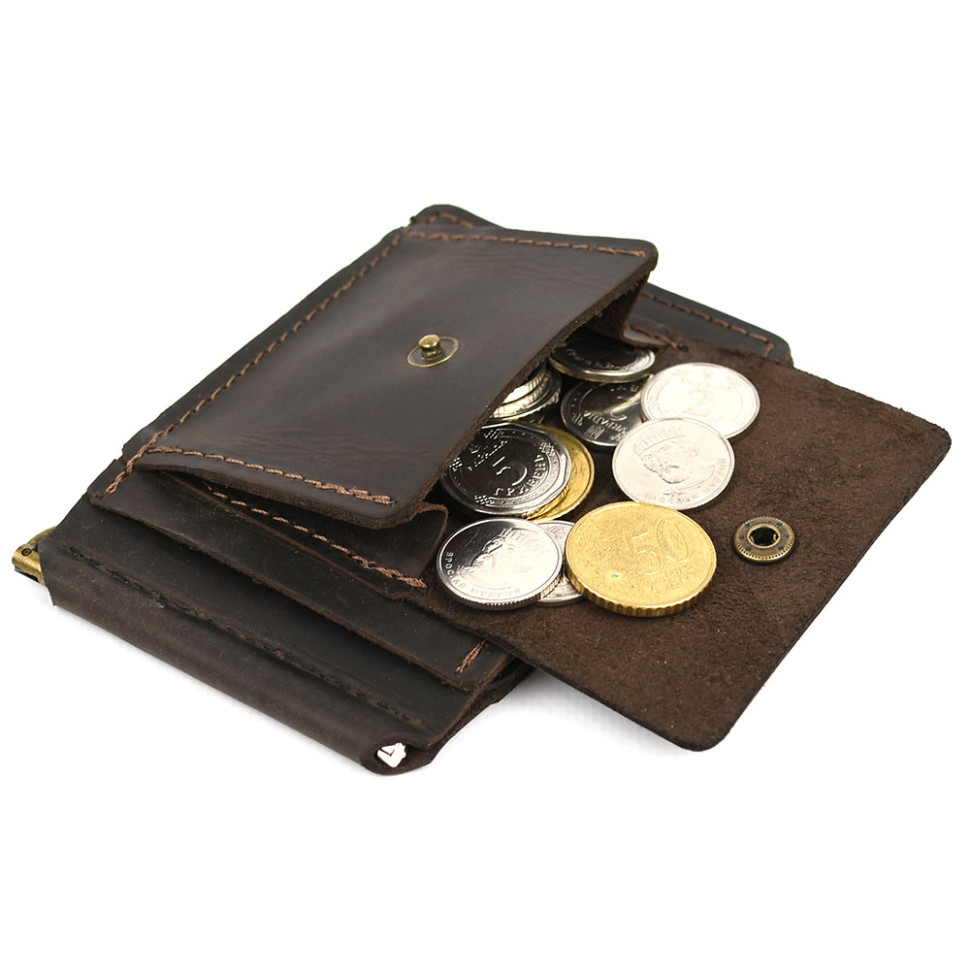 Затискач із монетницею шкіряний темно-коричневий RC-hold2-3md TARWA