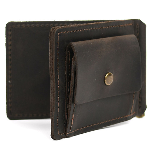 Затискач із монетницею шкіряний темно-коричневий RC-hold2-3md TARWA