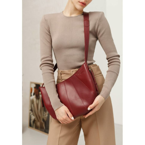 Шкіряна сумка Круасан Krast бордова