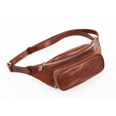 Leather Sling Bag Belly Bag - Independent People - Cognac Brown Time Resistance 5215801