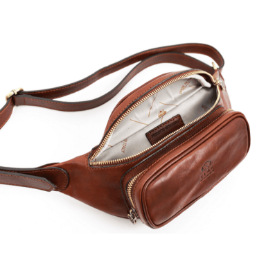 Leather Sling Bag Belly Bag - Independent People - Cognac Brown Time Resistance 5215801