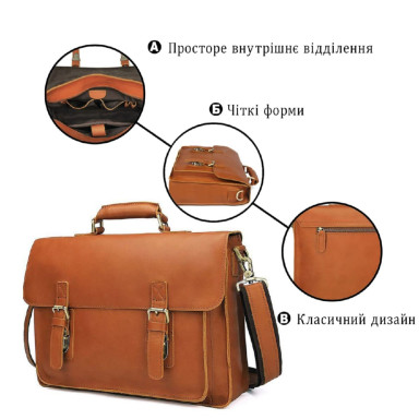 Кожаный портфель матовый Vintage 14937 Рыжий