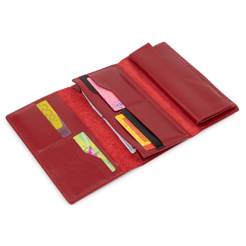 Шикарний жіночий гаманець у три складання GRANDE PELLE 11564 Червоний