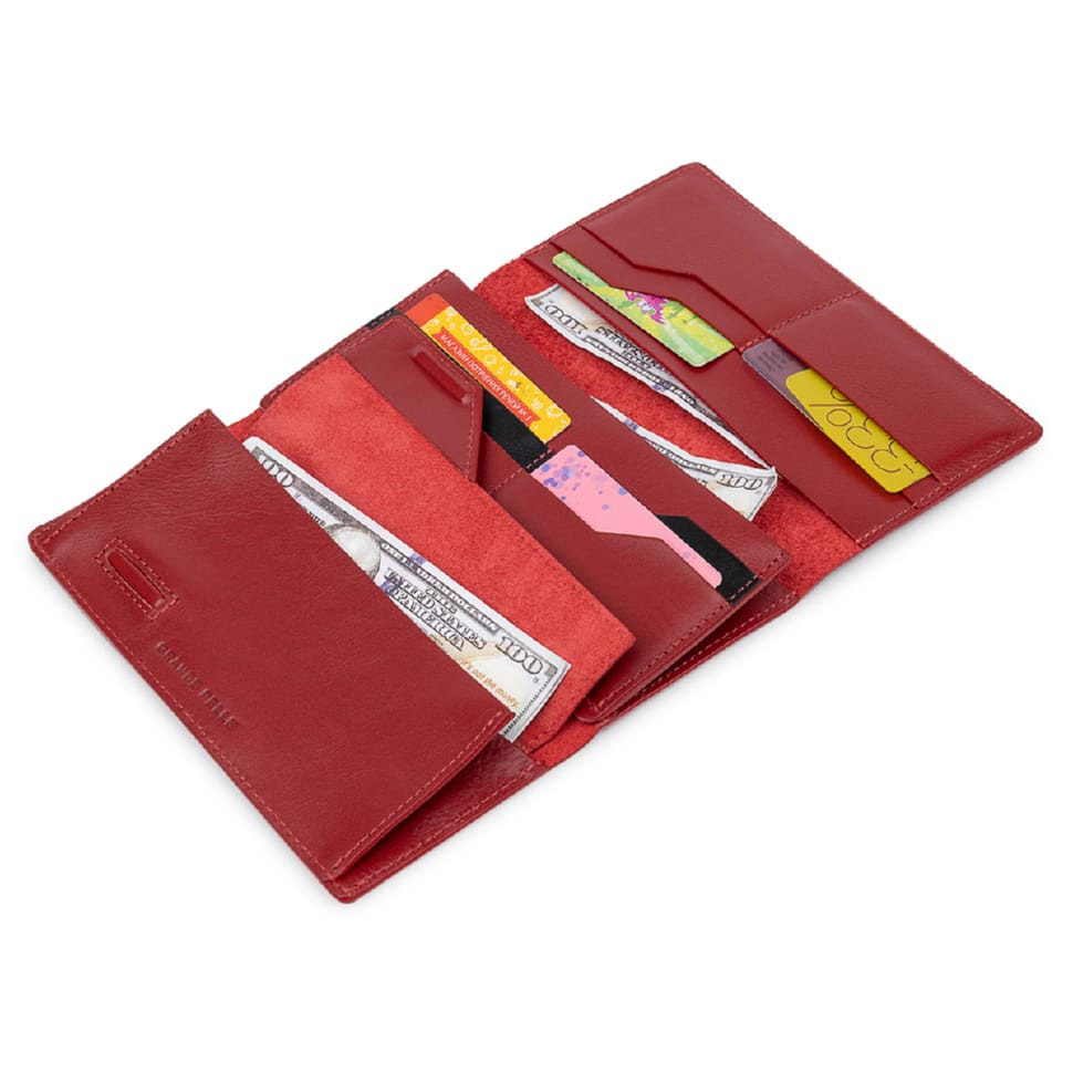 Шикарний жіночий гаманець у три складання GRANDE PELLE 11564 Червоний