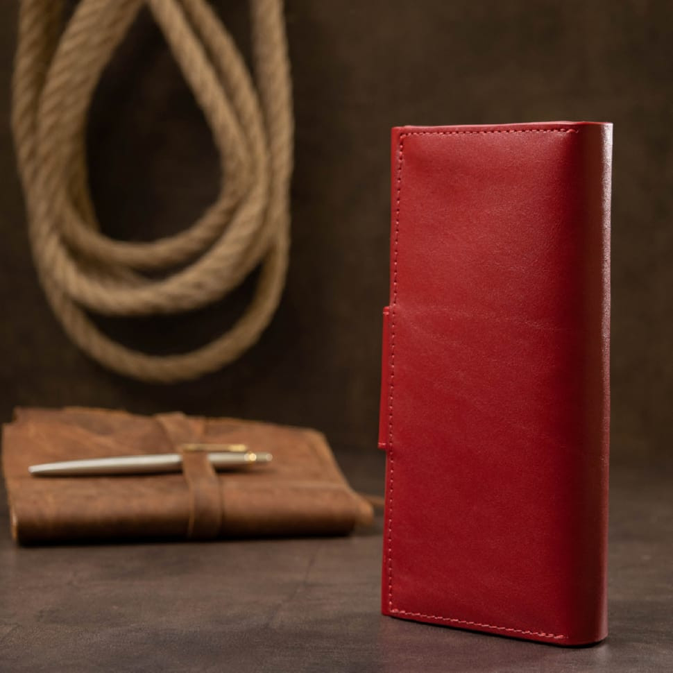 Шикарний жіночий гаманець у три складання GRANDE PELLE 11564 Червоний