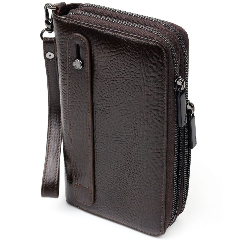 Практичний чоловічий клатч на два відділення KARYA 20853 шкіряний Коричневий