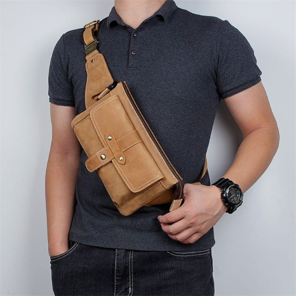 Шкіряна бананка, напоясна сумка, через плече John McDee 3025B