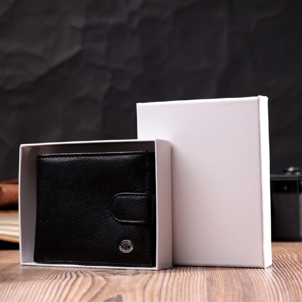 Классическое портмоне для мужчин с блоком для карт из натуральной кожи ST Leather 19473 Черное