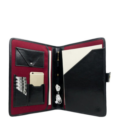 Womens Leather A4 Documents Folder Organizer - The Call of the Wild -  Black color -  Time Resistance 5209301W