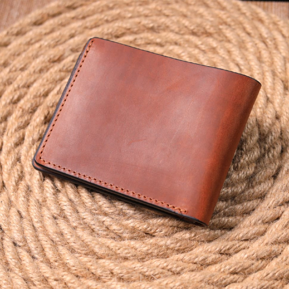 Місткий чоловічий шкіряний гаманець у дві будови Слава ЗСУ GRANDE PELLE 16737 Світло-коричневий