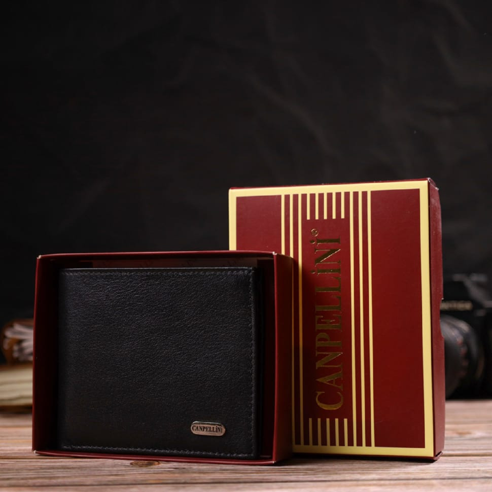 Класичний чоловічий портмоне з натуральної шкіри флотар CANPELLINI 21783 Чорний