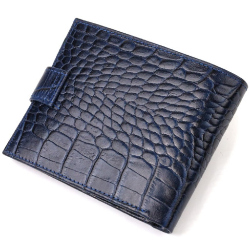 Містке горизонтальне портмоне для чоловіків з натуральної шкіри з тисненням під крокодила CANPELLINI 21883 Синє