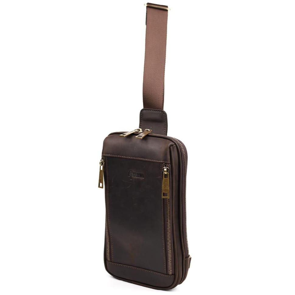 Mens business sling bag, business style TARWA RC-1536-4lx brown crazy horse