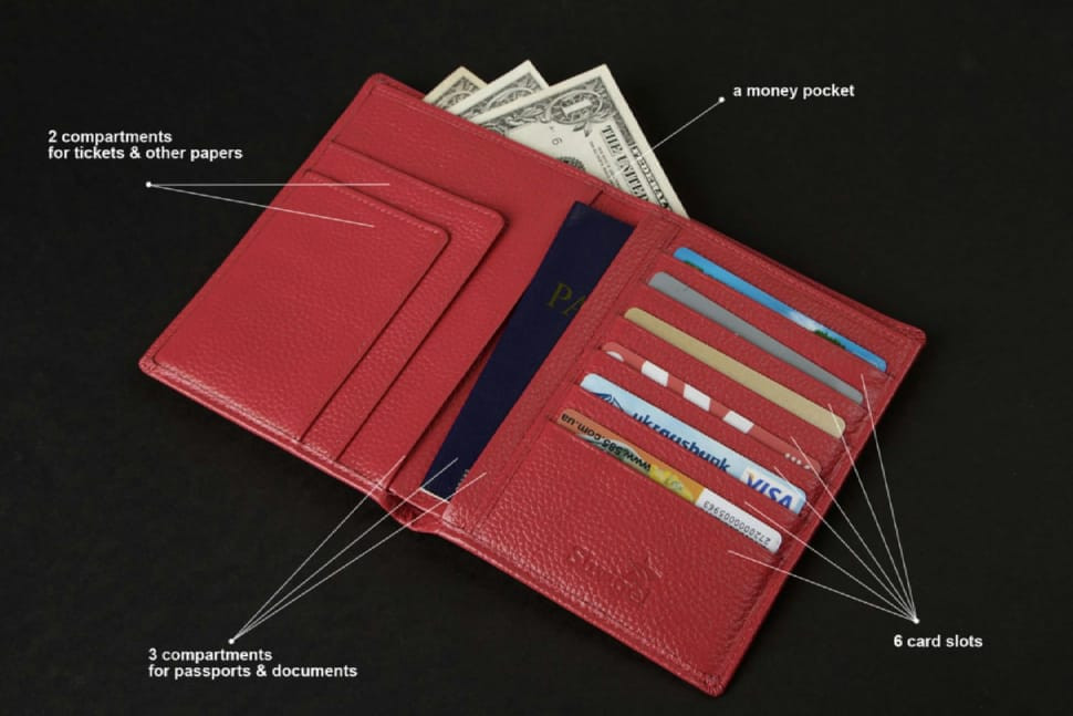 Wallet SHVIGEL 13831 leather with compartments for passports Red