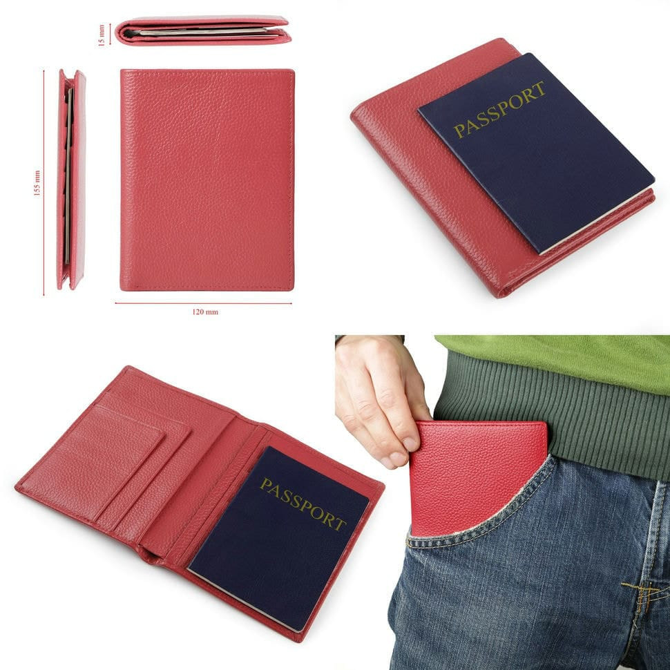 Wallet SHVIGEL 13831 leather with compartments for passports Red