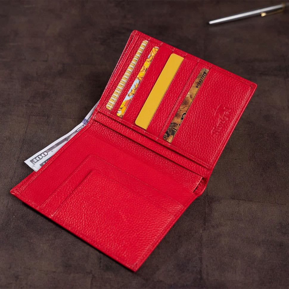 Wallet SHVIGEL 13831 leather with compartments for passports Red