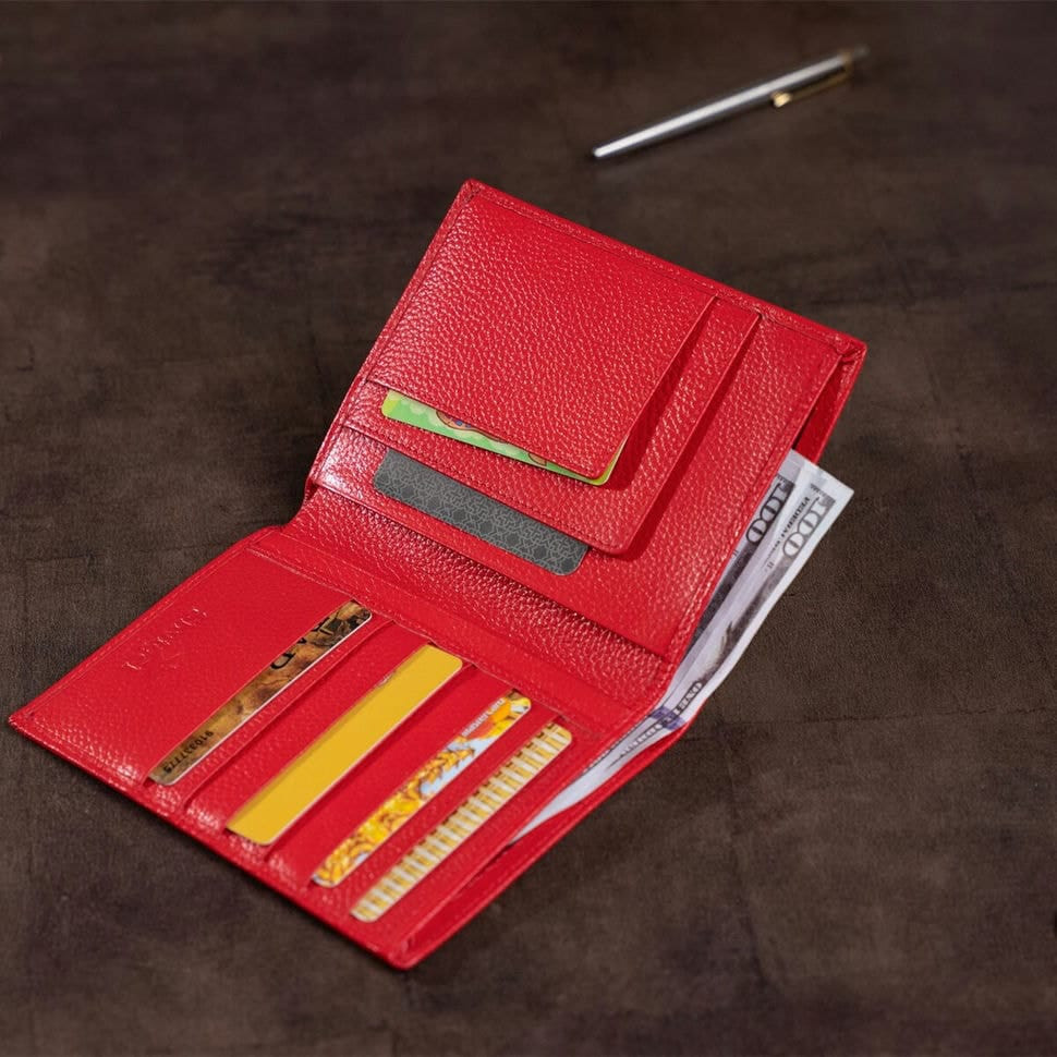 Wallet SHVIGEL 13831 leather with compartments for passports Red