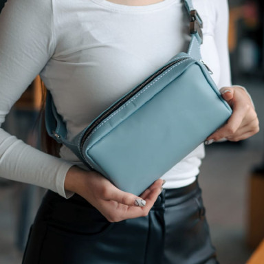 Handmade blue leather banana belt bag PTL (SKY-PTL-4lx)