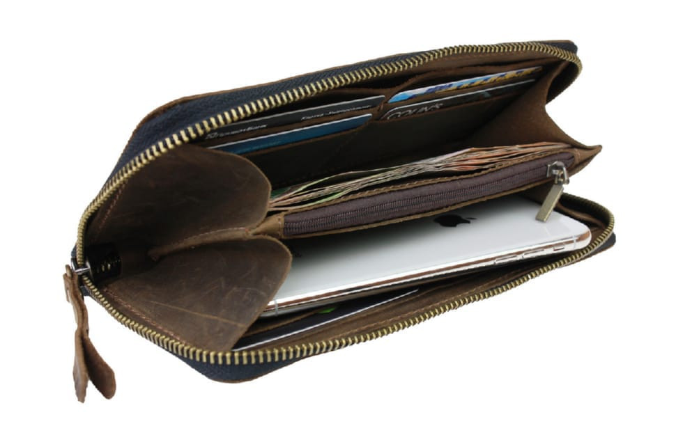 Women's wallet leather clutch large travel SULLIVAN kgb89-2(19.5) olive