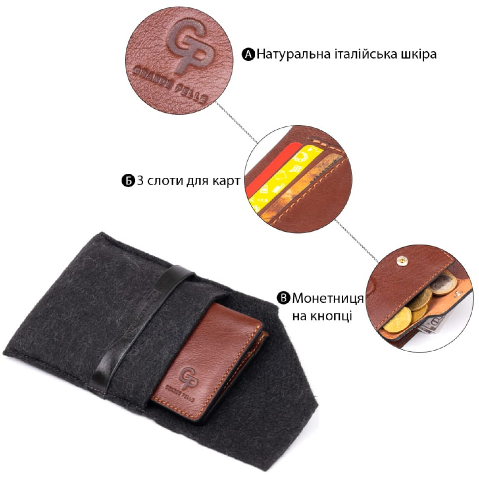 Горизонтальне портмоне в гладкій шкірі на магнітах GRANDE PELLE 11308