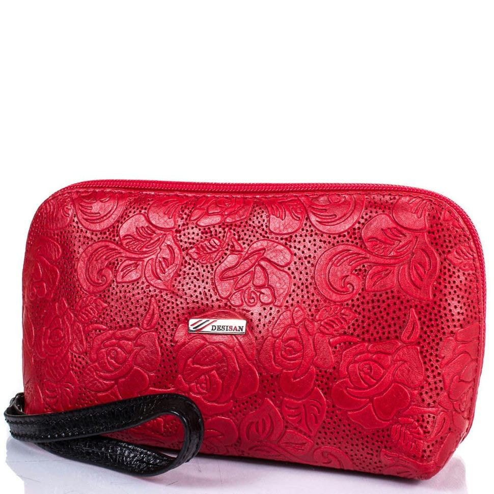 Косметичка шкіряна Desisan 1-540 червоні квіточки