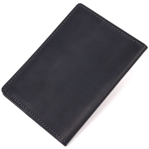 Надійна обкладинка на паспорт у вінтажній шкірі Слава ЗСУ GRANDE PELLE 16724 Чорна