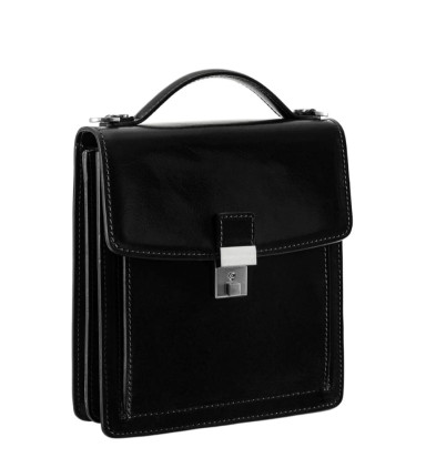 Small Leather Briefcase - Walden - Black color - Time Resistance 5242301