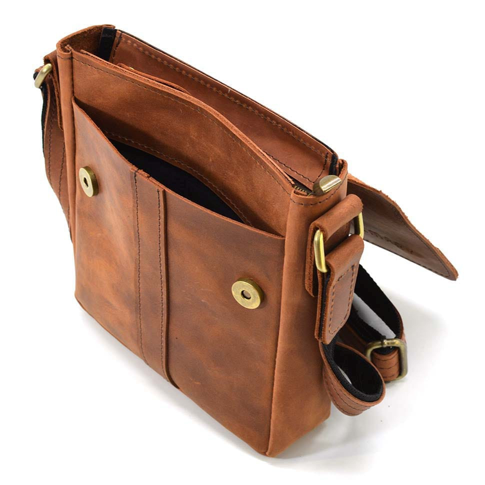 Невелика чоловіча сумка через плече шкіряна Limary lim-354RB коньячна