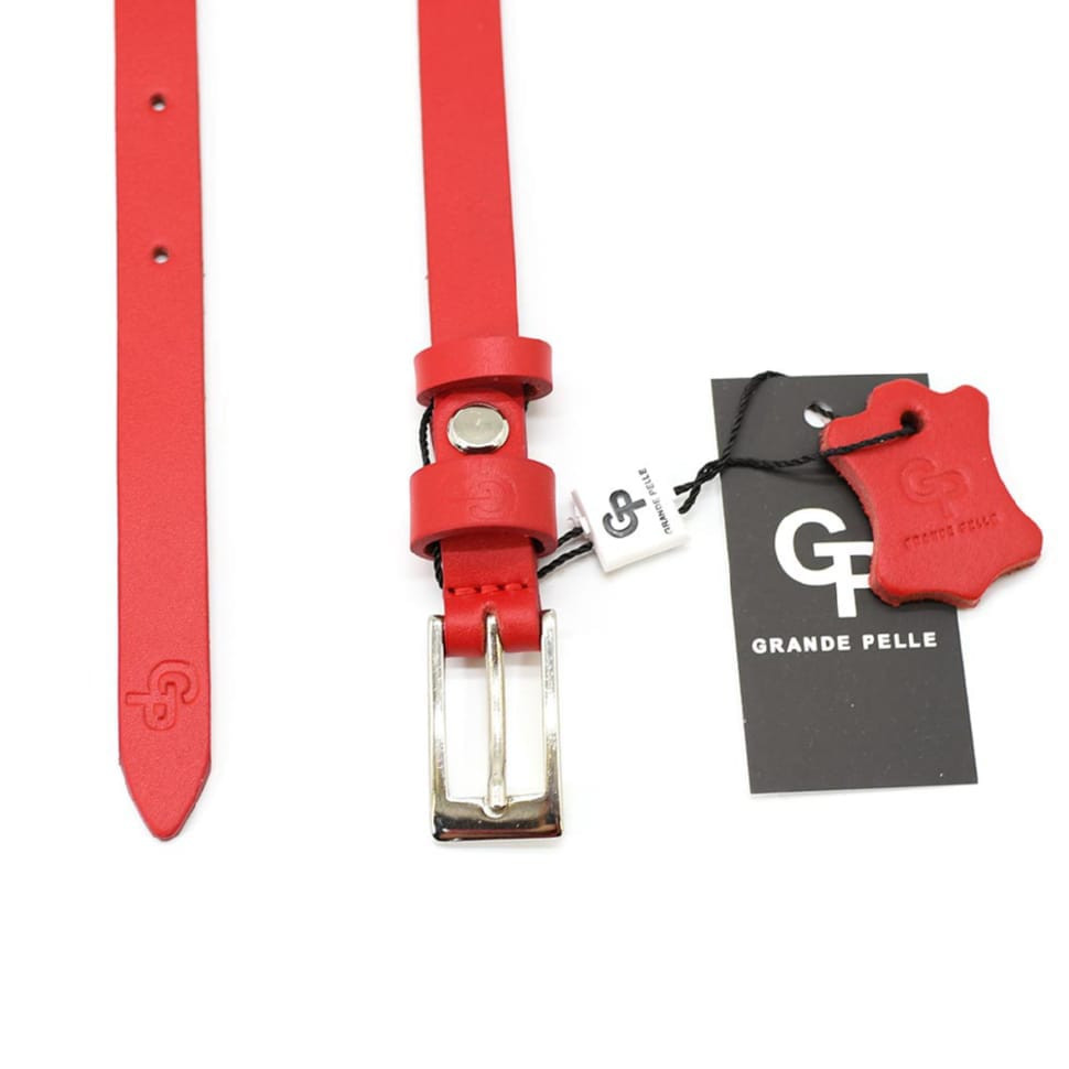 Ремінь жіночий тонкий Grande Pelle 1602050033 у червоному кольорі.