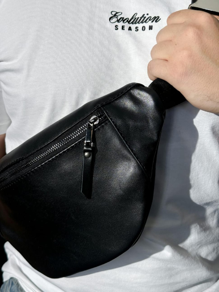 Genuine smooth leather fanny pack, leather waist bag SKILL Lodka (black)