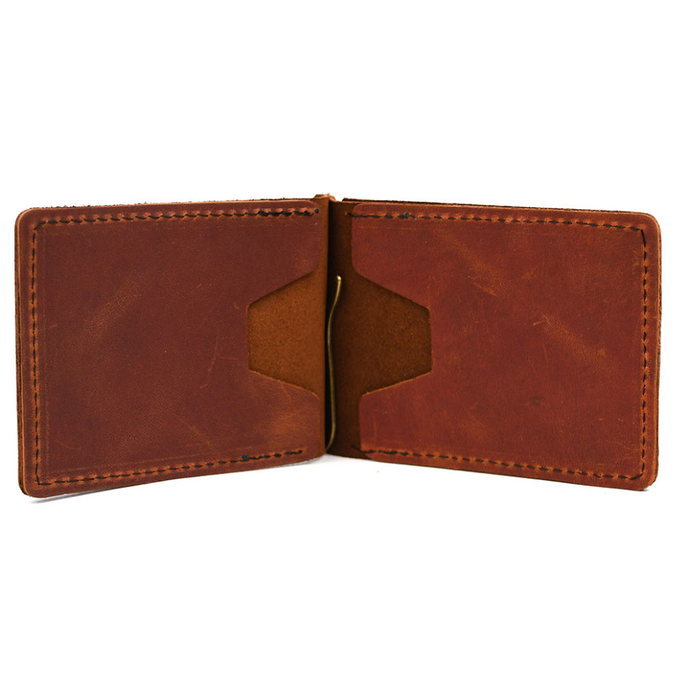 Затискач із монетницею шкіряний коньячний RB-hold2-3md TARWA