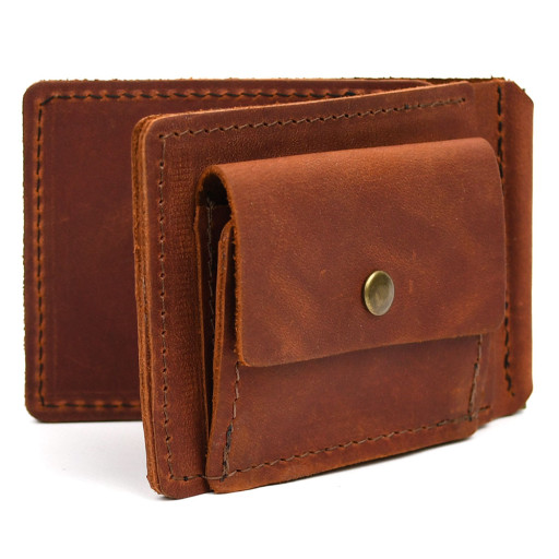 Затискач із монетницею шкіряний коньячний RB-hold2-3md TARWA