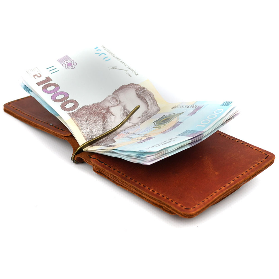 Затискач із монетницею шкіряний коньячний RB-hold2-3md TARWA