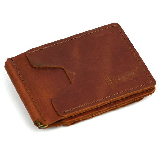 Затискач із монетницею шкіряний коньячний RB-hold2-3md TARWA